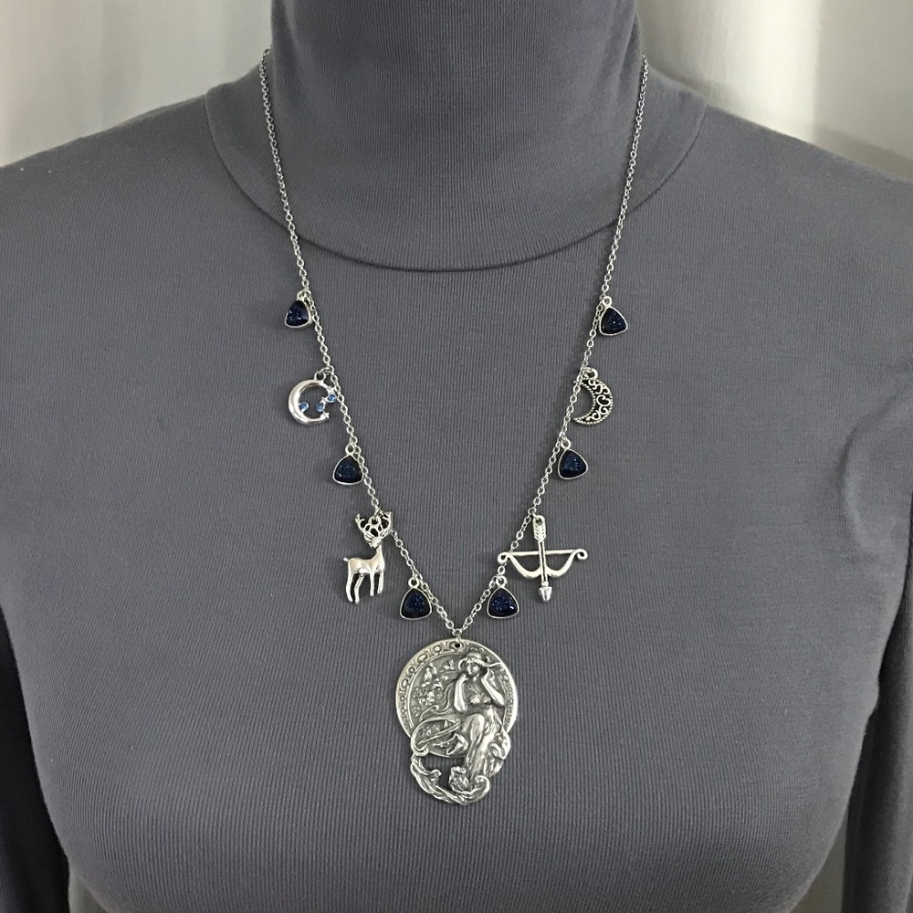 Artemis Diana Greek Roman Goddess of Moon & Hunt Handmade Necklace, Blue Druzy - Picture 9 of 16